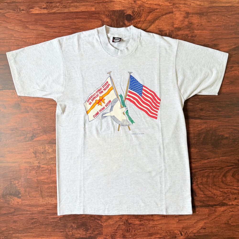 VTG 1990 Peace Operation Desert Storm Military American Flag Graphic T-Shirt‎ M